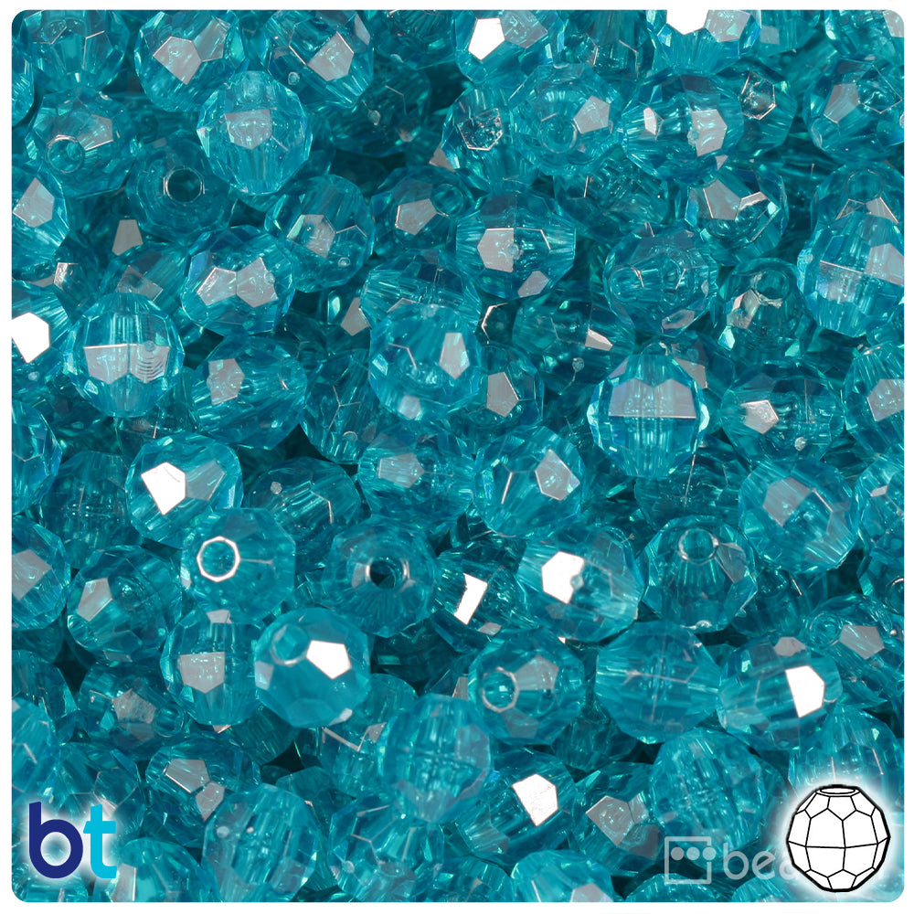 BeadTin Teal Transparent 8mm Faceted Round Plastic Craft Beads (450pcs)