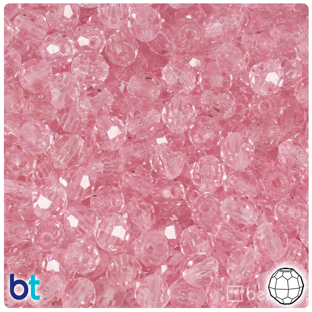 BeadTin Pale Pink Transparent 8mm Faceted Round Plastic Craft Beads (450pcs)