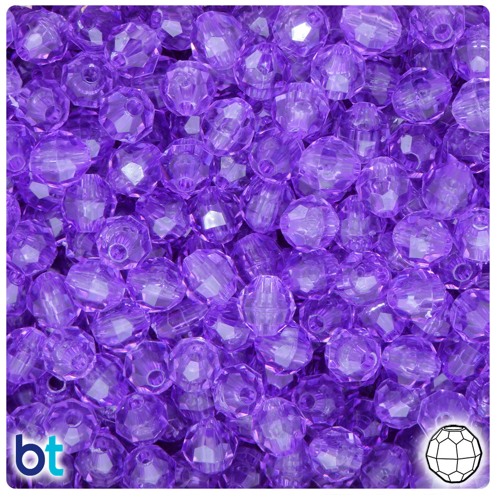 BeadTin Pale Amethyst Transparent 8mm Faceted Round Plastic Craft Beads (450pcs)