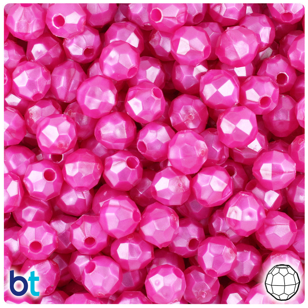 BeadTin Hot Pink Pearl 8mm Faceted Round Plastic Craft Beads (450pcs)