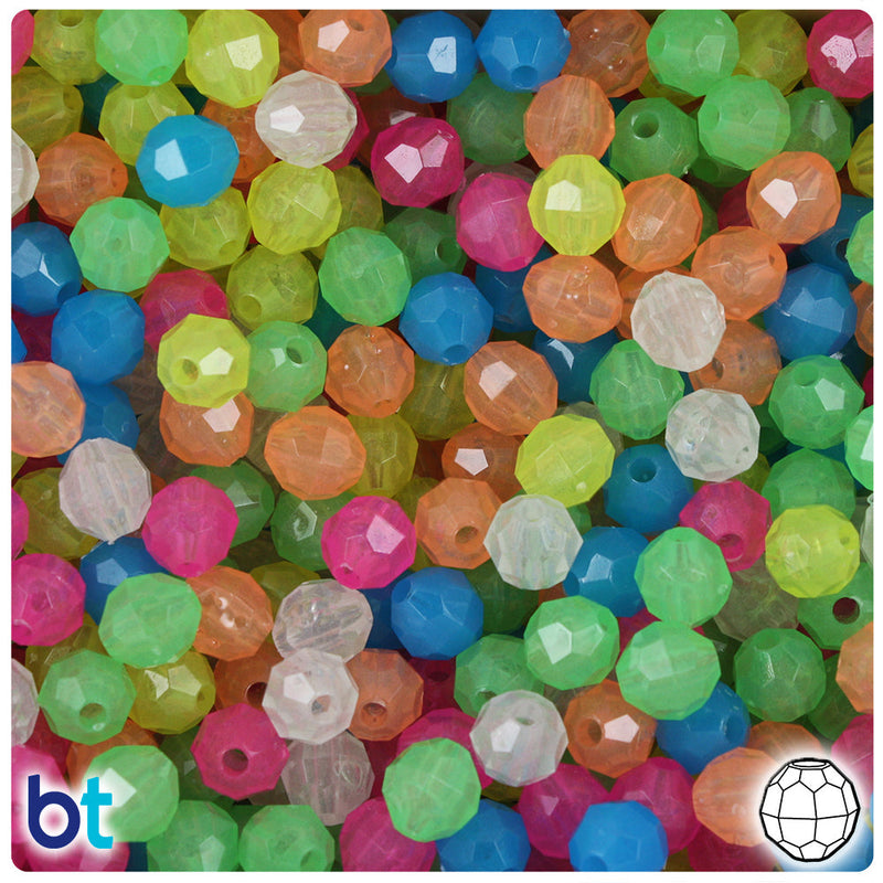 BeadTin Glow Mix 8mm Faceted Round Plastic Craft Beads (450pcs)