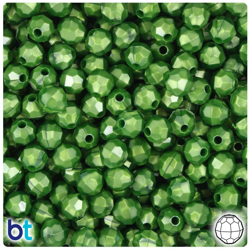 BeadTin Dark Green Pearl 8mm Faceted Round Plastic Craft Beads (450pcs)
