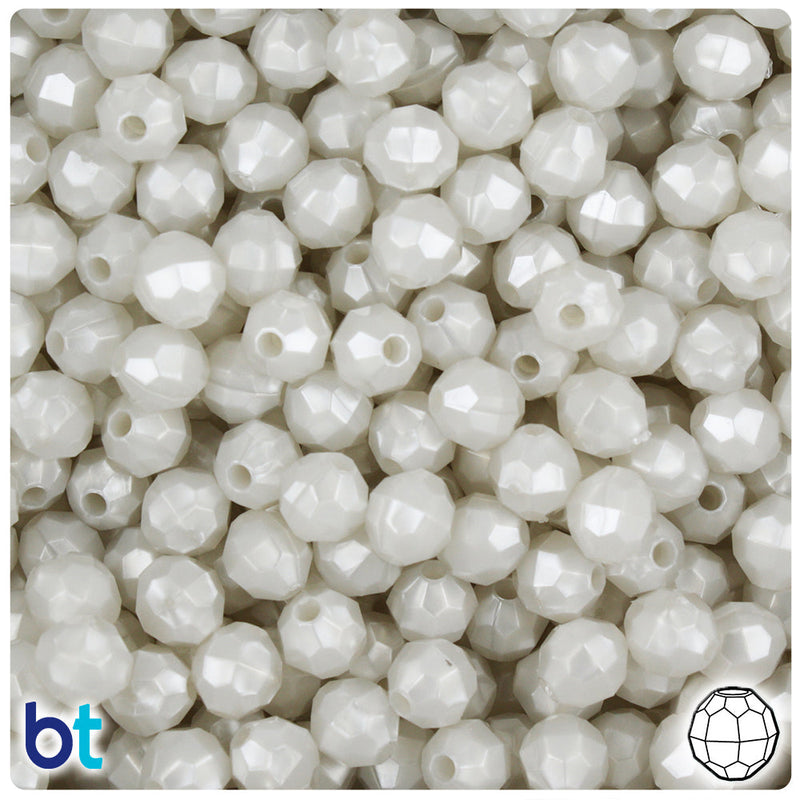 BeadTin Bridal Pearl 8mm Faceted Round Plastic Craft Beads (450pcs)