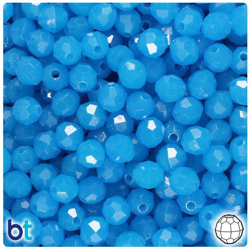 BeadTin Blue Glow 8mm Faceted Round Plastic Craft Beads (450pcs)