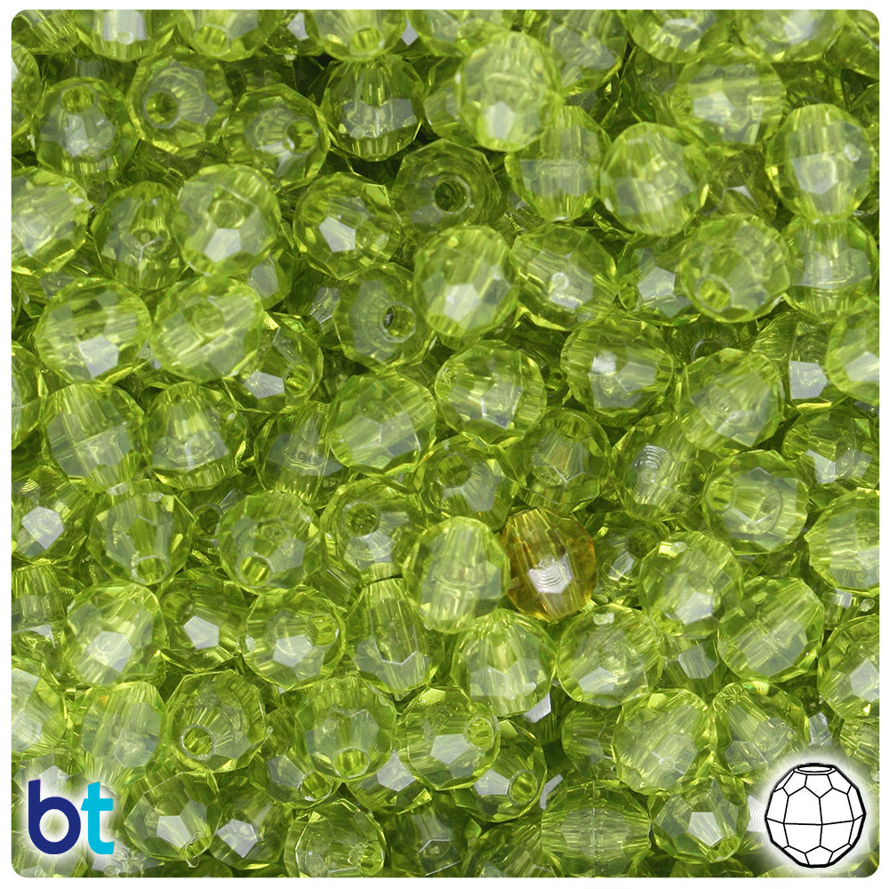 BeadTin Light Avocado Transparent 8mm Faceted Round Plastic Craft Beads (450pcs)
