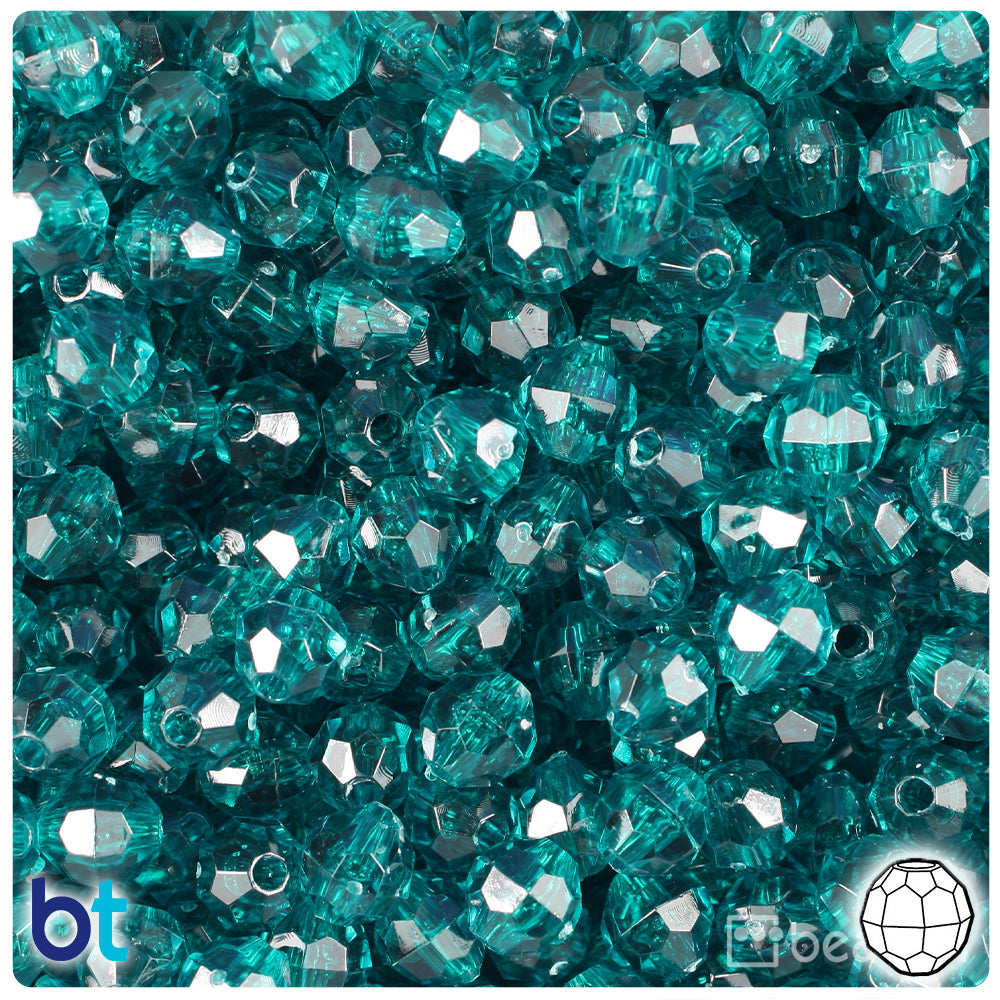 BeadTin Dark Teal Transparent 8mm Faceted Round Plastic Craft Beads (450pcs)