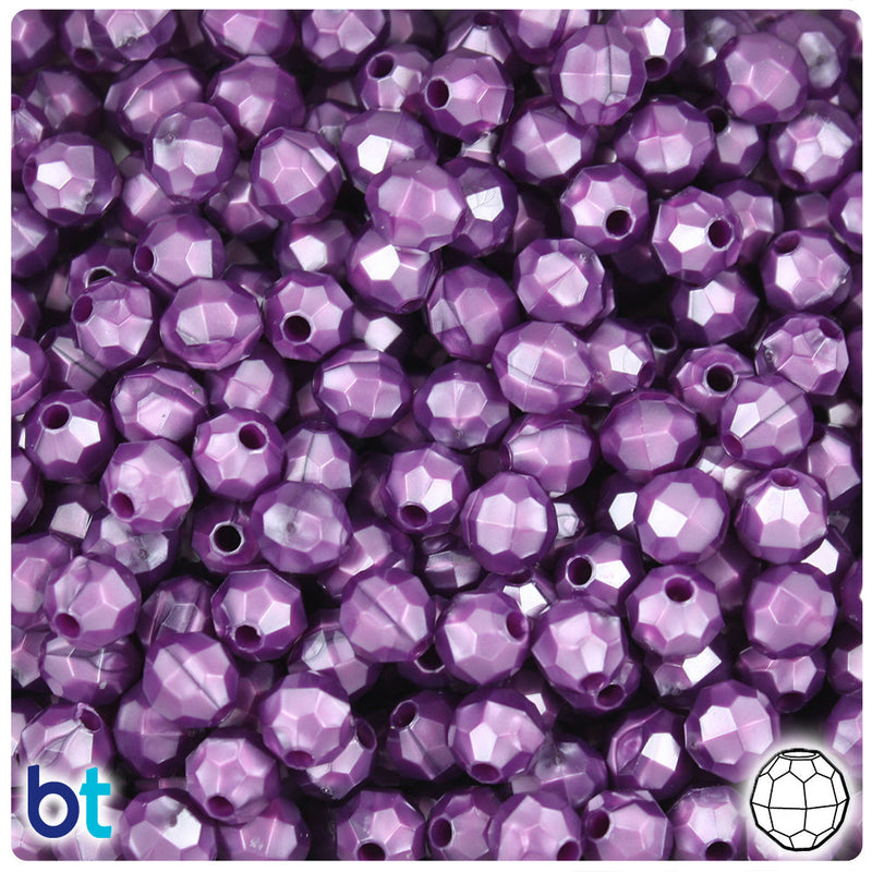 BeadTin Violet Pearl 8mm Faceted Round Plastic Craft Beads (450pcs)