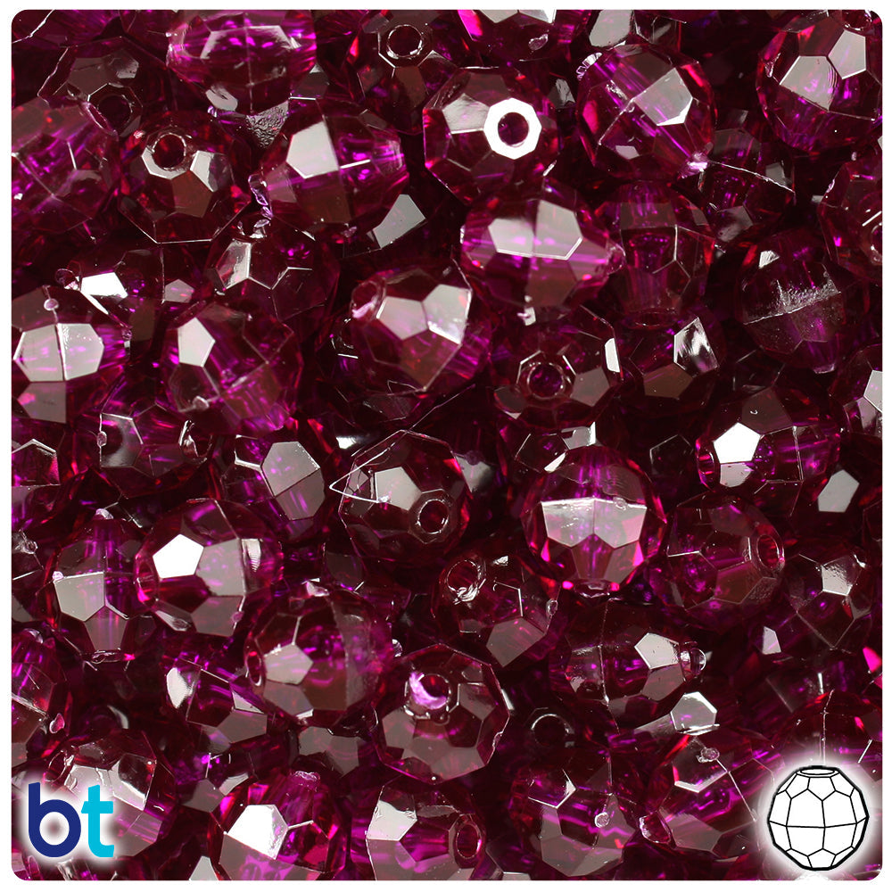 BeadTin Dark Amethyst Transparent 10mm Faceted Round Plastic Craft Beads (225pcs)