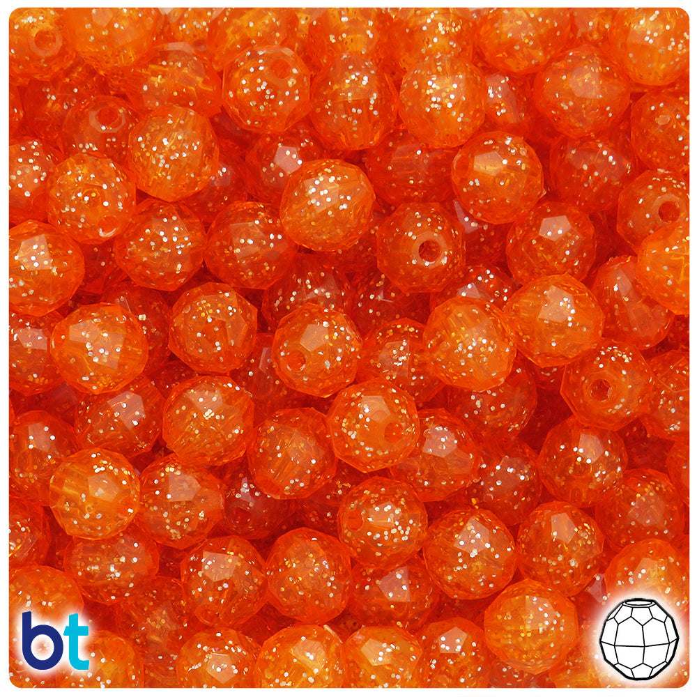 BeadTin Orange Sparkle 10mm Faceted Round Plastic Craft Beads (225pcs)