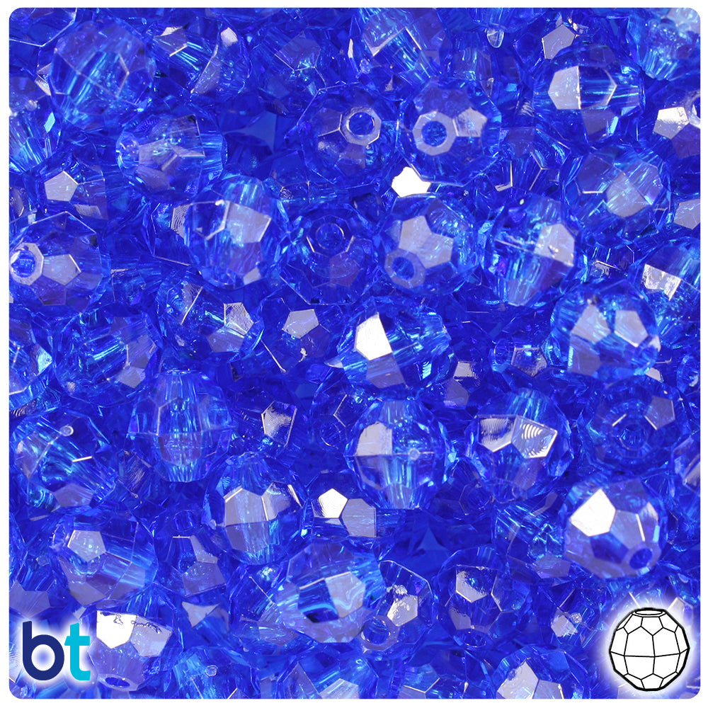BeadTin Dark Sapphire Transparent 10mm Faceted Round Plastic Craft Beads (225pcs)