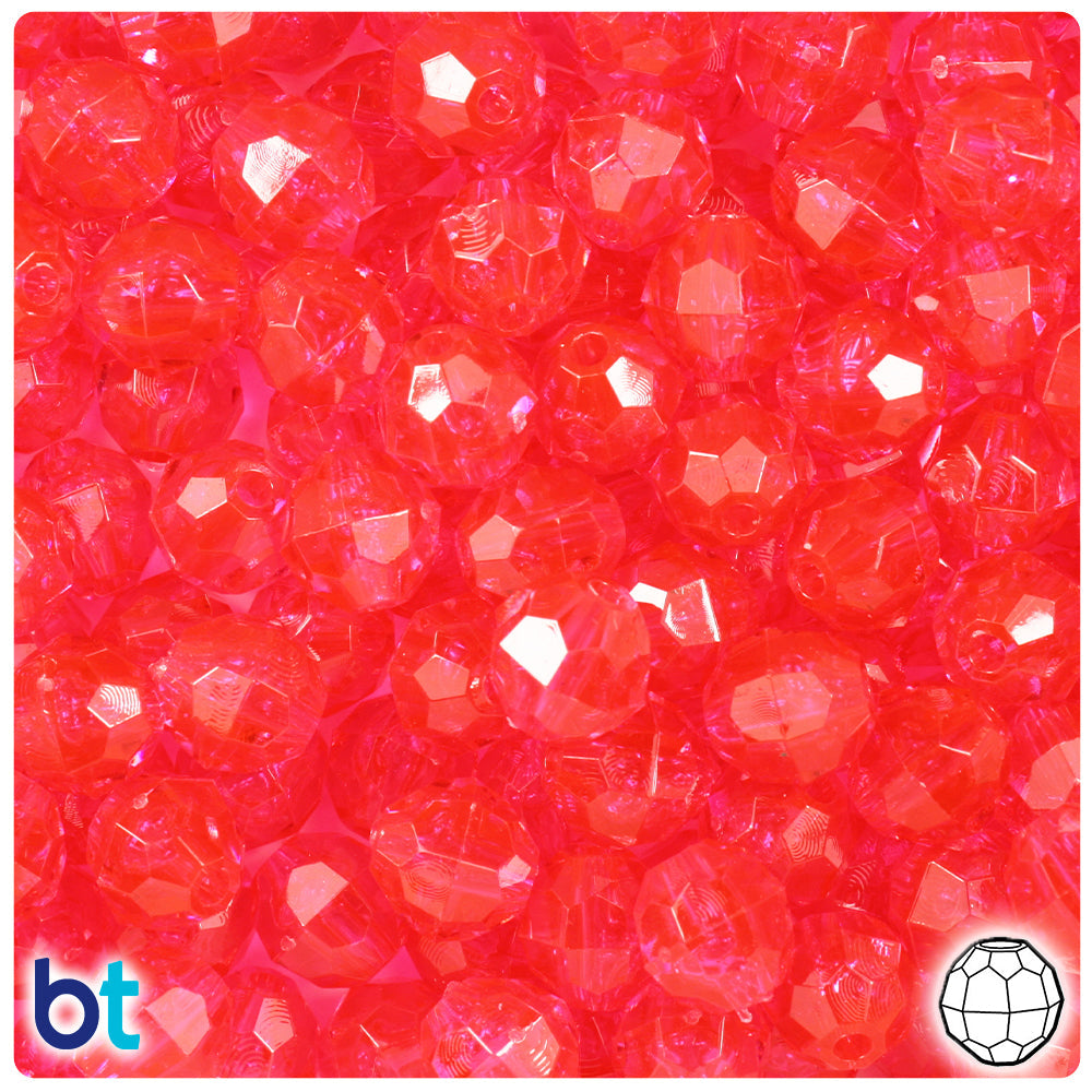 BeadTin Hot Pink Transparent 10mm Faceted Round Plastic Craft Beads (225pcs)