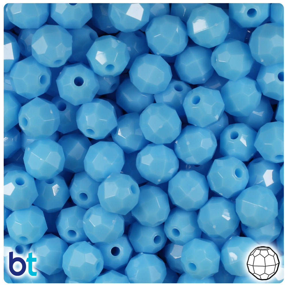 BeadTin Baby Blue Opaque 10mm Faceted Round Plastic Craft Beads (225pcs)