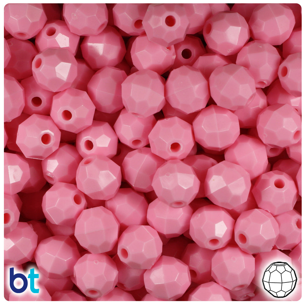 BeadTin Baby Pink Opaque 10mm Faceted Round Plastic Craft Beads (225pcs)