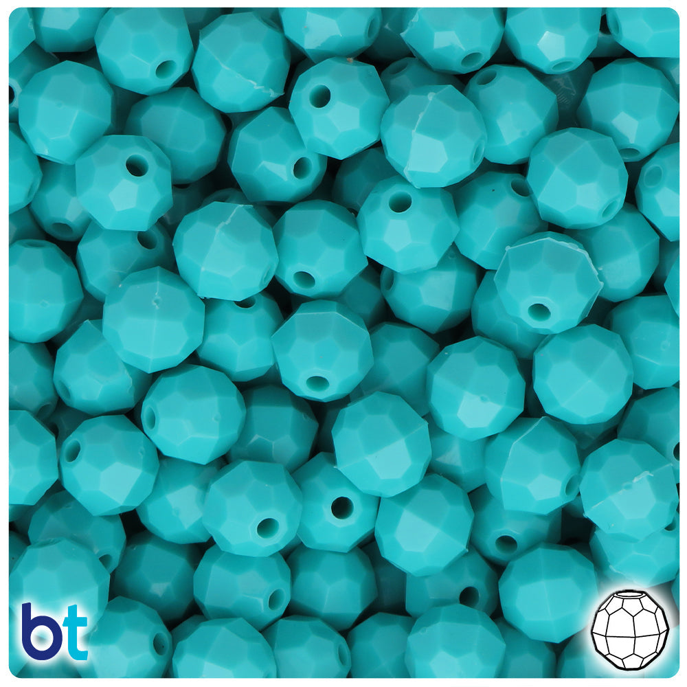 BeadTin Light Turquoise Opaque 10mm Faceted Round Plastic Craft Beads (225pcs)