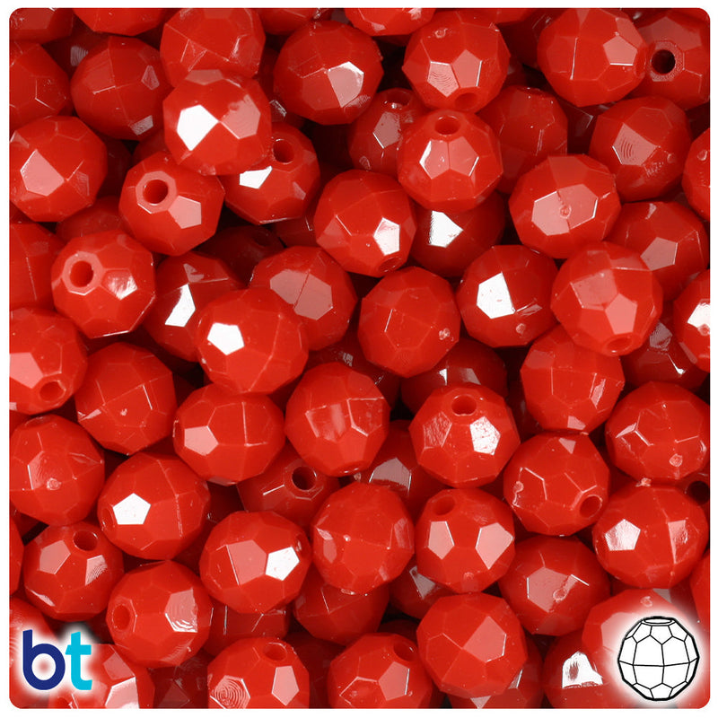 BeadTin Red Opaque 10mm Faceted Round Plastic Craft Beads (225pcs)