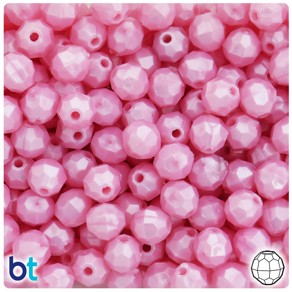 BeadTin Light Pink Pearl 10mm Faceted Round Plastic Craft Beads (225pcs)
