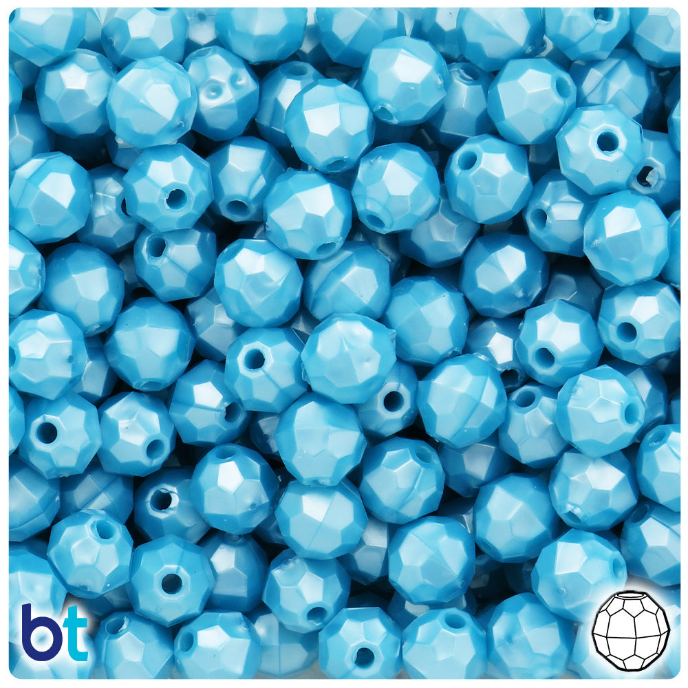 BeadTin Light Blue Pearl 10mm Faceted Round Plastic Craft Beads (225pcs)