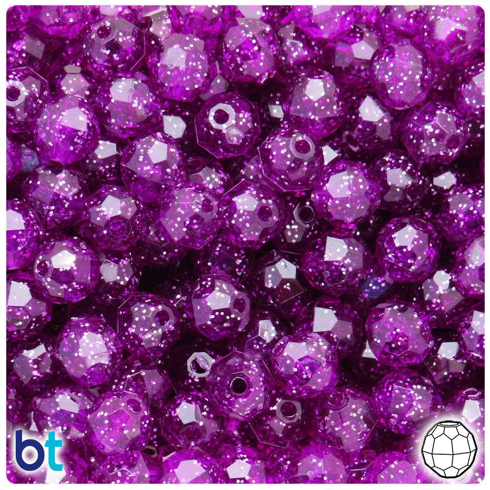 BeadTin Lilac Sparkle 10mm Faceted Round Plastic Craft Beads (225pcs)