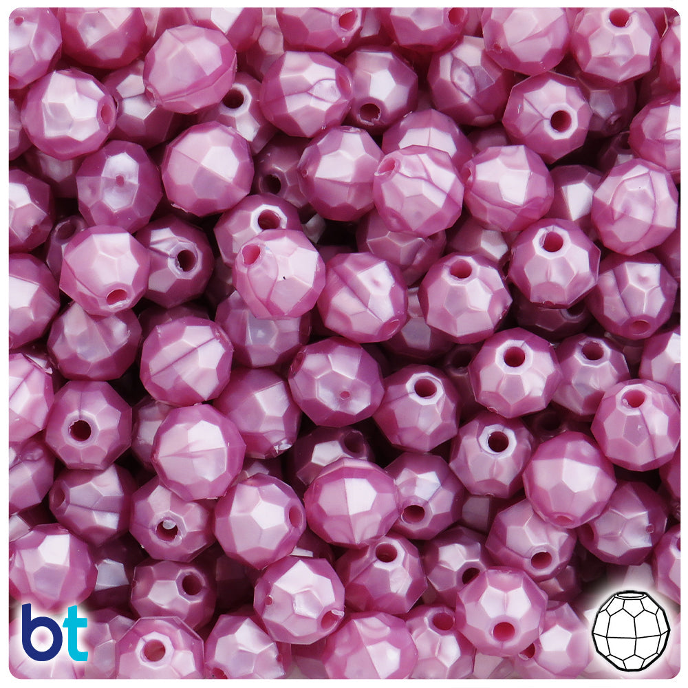 BeadTin Mauve Pearl 10mm Faceted Round Plastic Craft Beads (225pcs)
