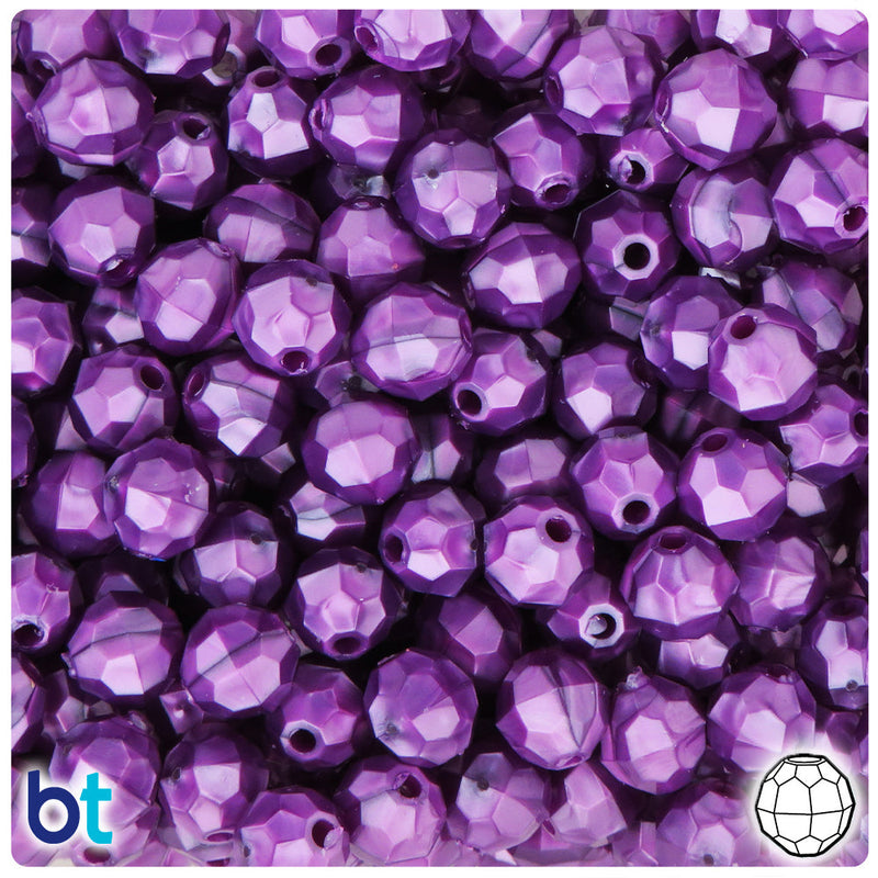 BeadTin Violet Pearl 10mm Faceted Round Plastic Craft Beads (225pcs)