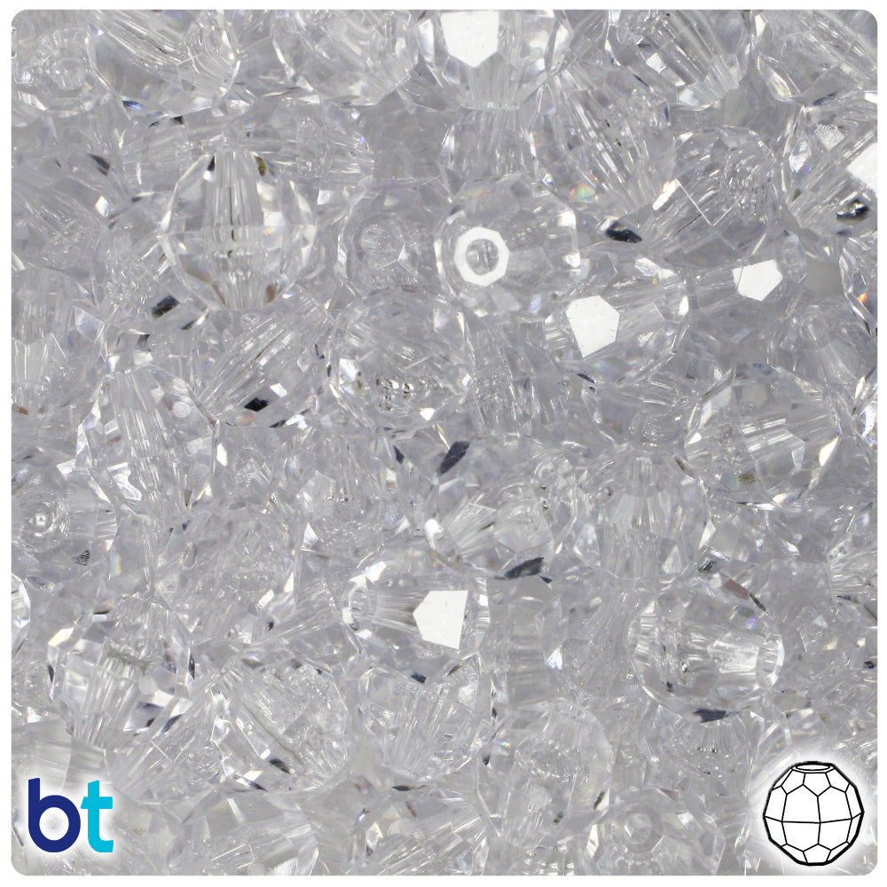BeadTin Crystal Transparent 12mm Faceted Round Plastic Craft Beads (180pcs)