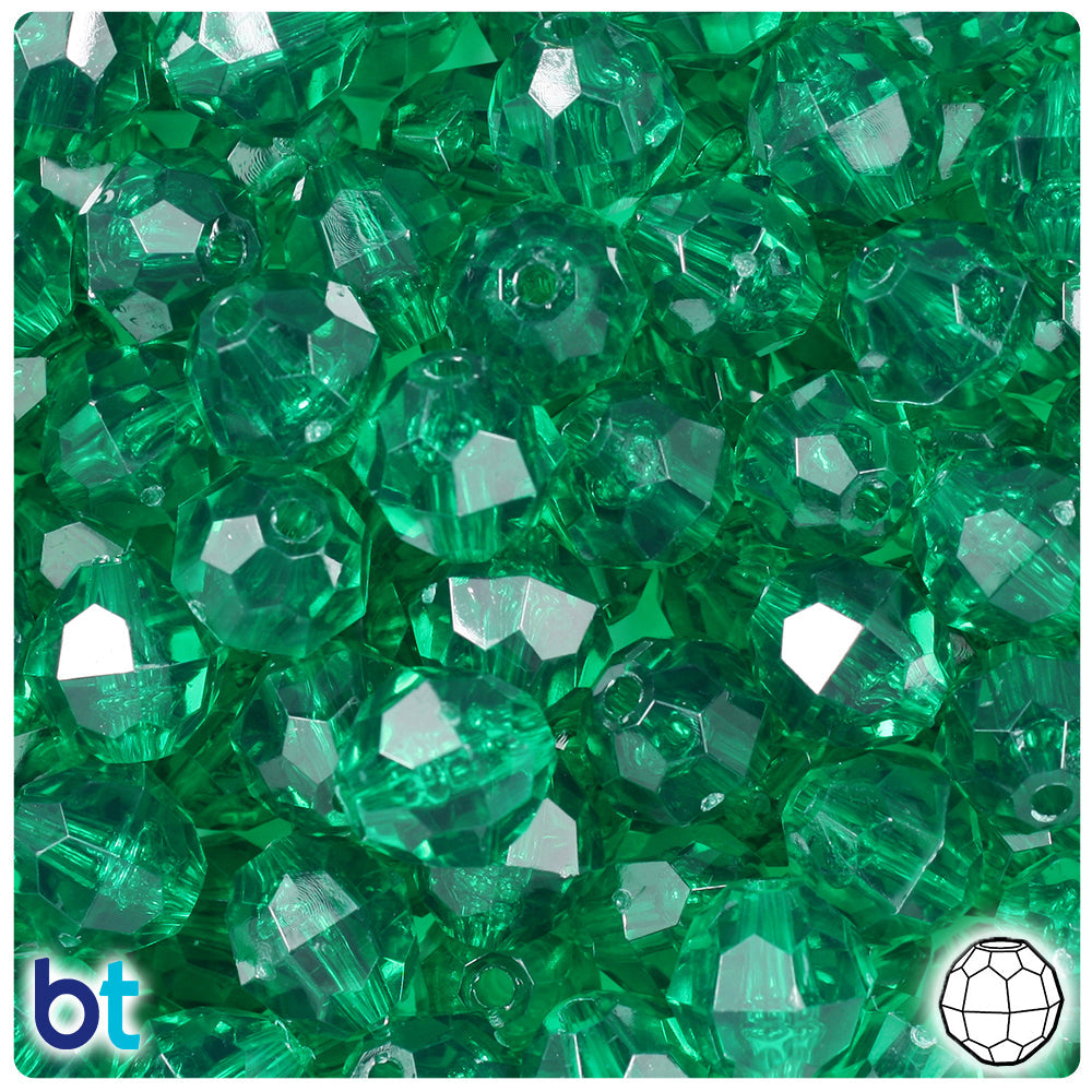 BeadTin Emerald Transparent 12mm Faceted Round Plastic Craft Beads (180pcs)