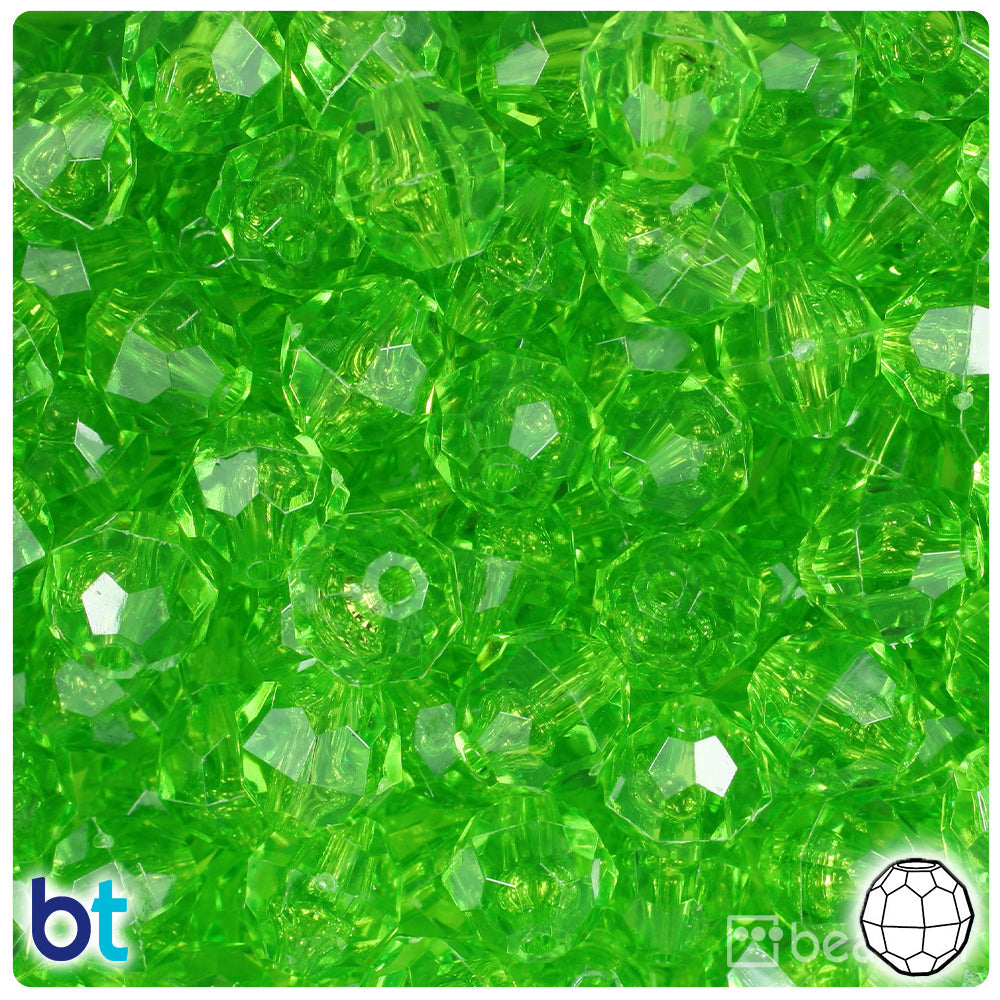 BeadTin Lime Transparent 12mm Faceted Round Plastic Craft Beads (180pcs)