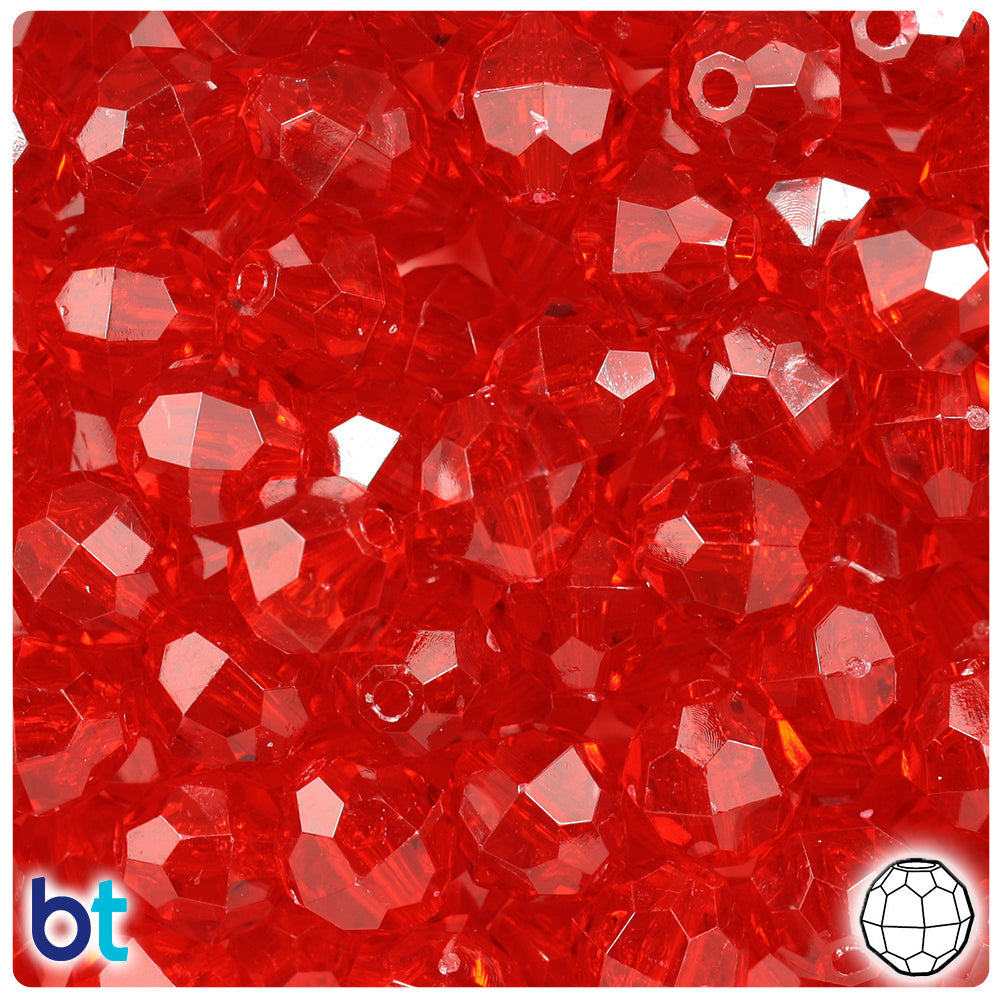 BeadTin Ruby Transparent 12mm Faceted Round Plastic Craft Beads (180pcs)