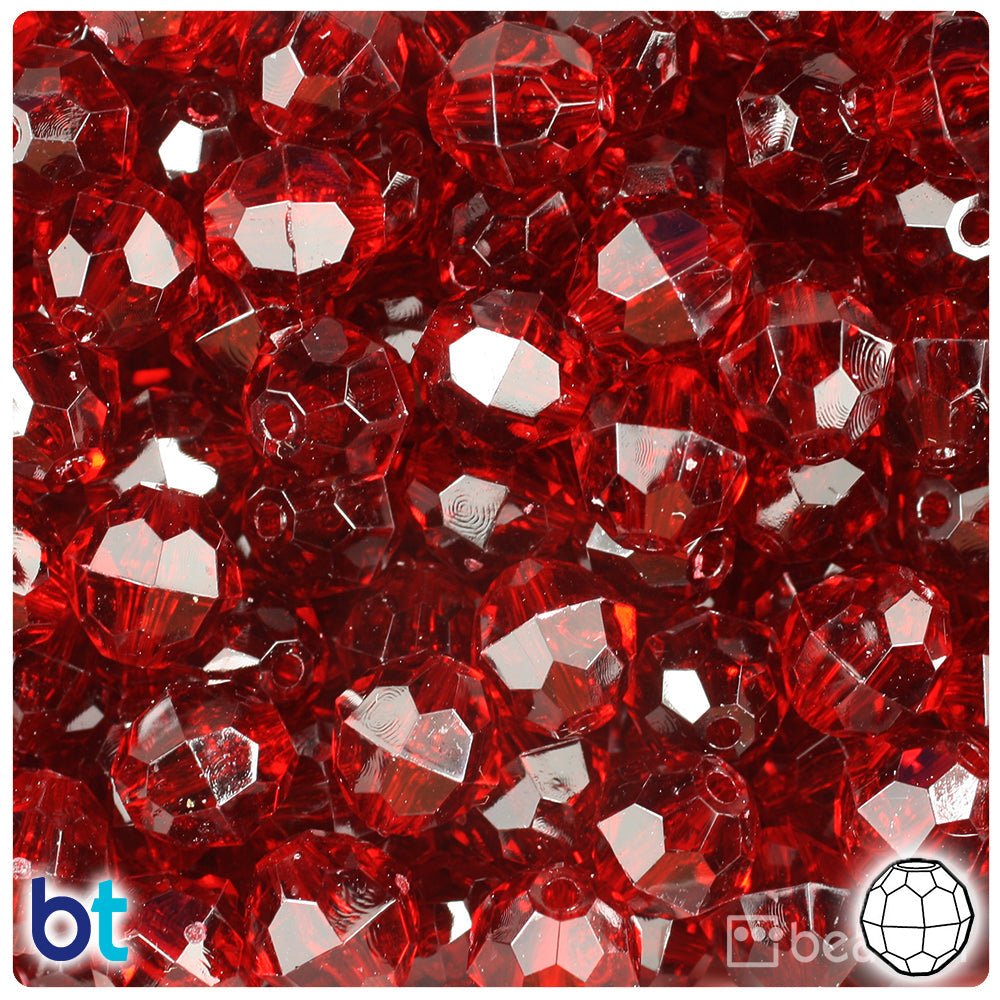 BeadTin Dark Ruby Transparent 12mm Faceted Round Plastic Craft Beads (180pcs)