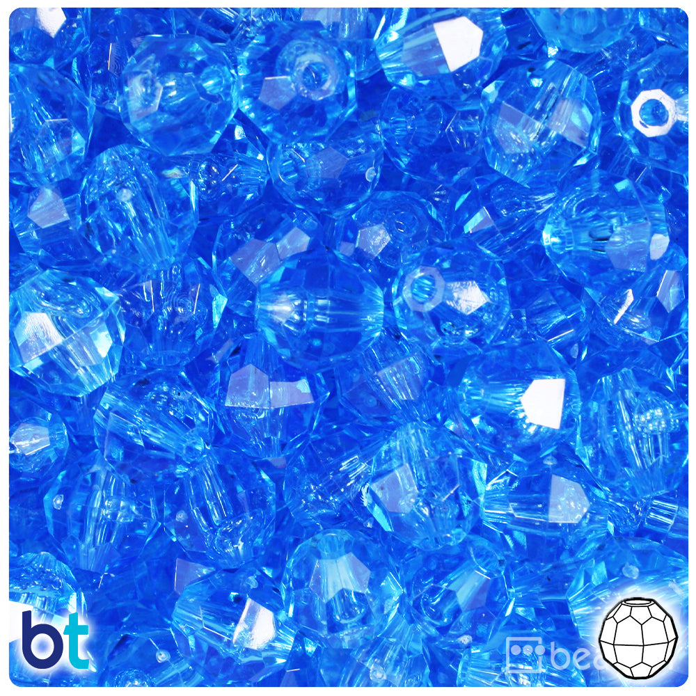 BeadTin Light Sapphire Transparent 12mm Faceted Round Plastic Craft Beads (180pcs)