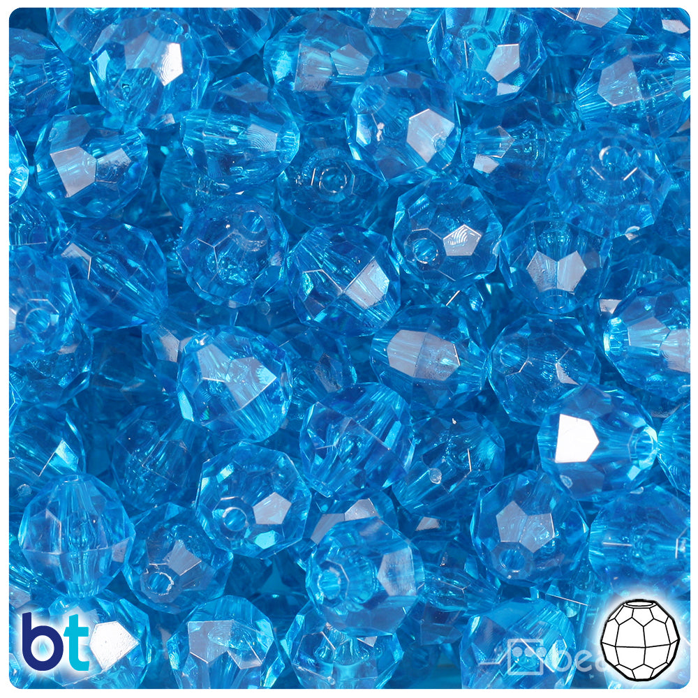 BeadTin Turquoise Transparent 12mm Faceted Round Plastic Craft Beads (180pcs)
