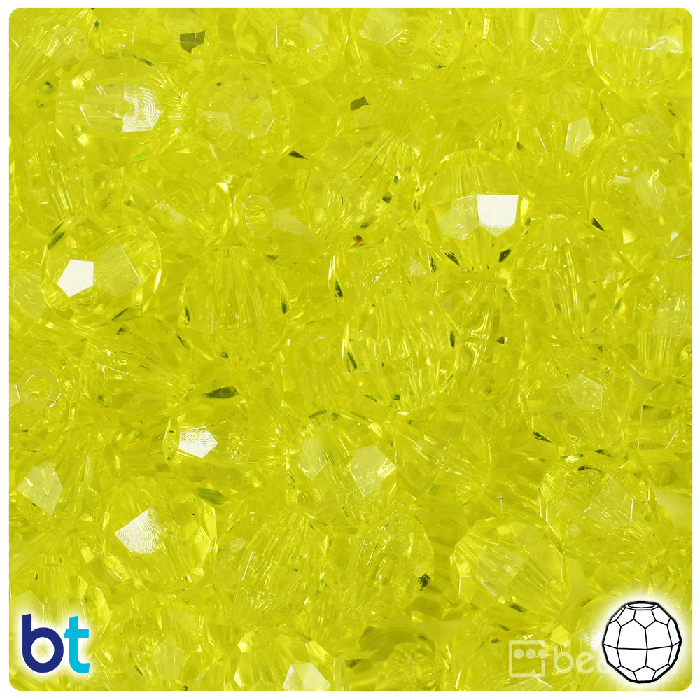 BeadTin Yellow Transparent 12mm Faceted Round Plastic Craft Beads (180pcs)