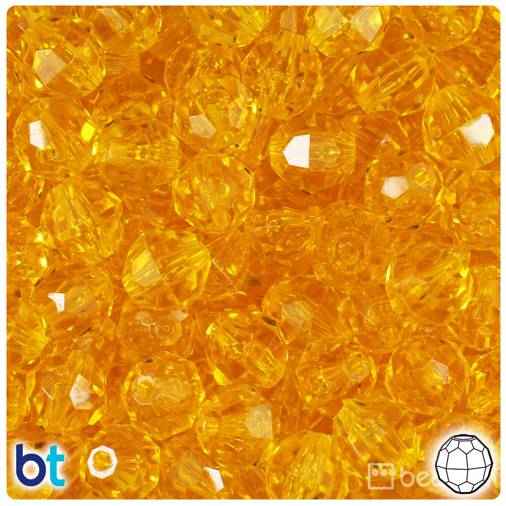 BeadTin Dark Yellow Transparent 12mm Faceted Round Plastic Craft Beads (180pcs)
