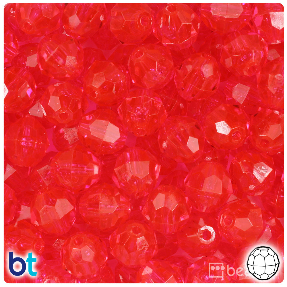 BeadTin Hot Pink Transparent 12mm Faceted Round Plastic Craft Beads (180pcs)