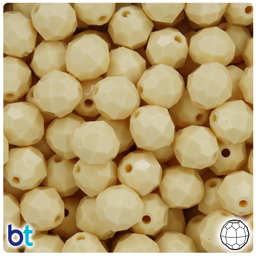 BeadTin Ivory Opaque 12mm Faceted Round Plastic Craft Beads (180pcs)
