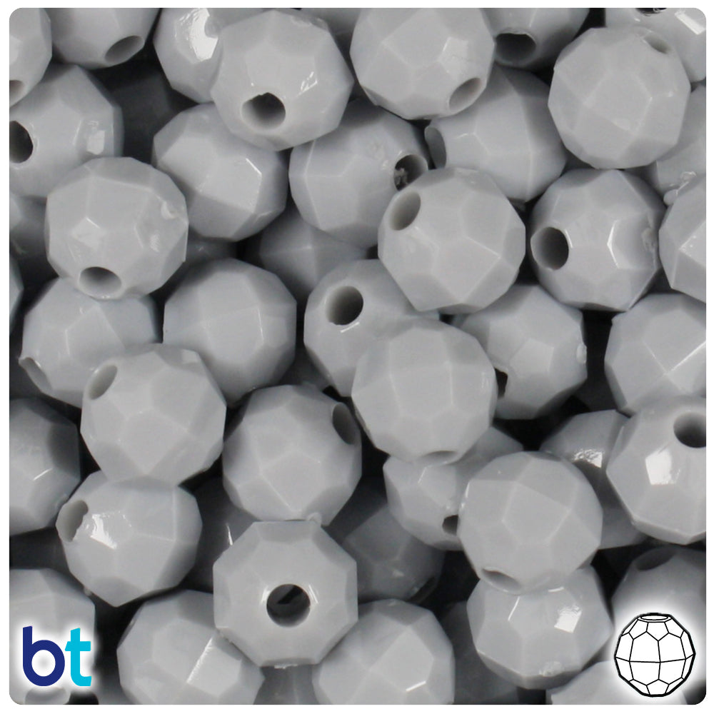 BeadTin Grey Opaque 12mm Faceted Round Plastic Craft Beads (180pcs)