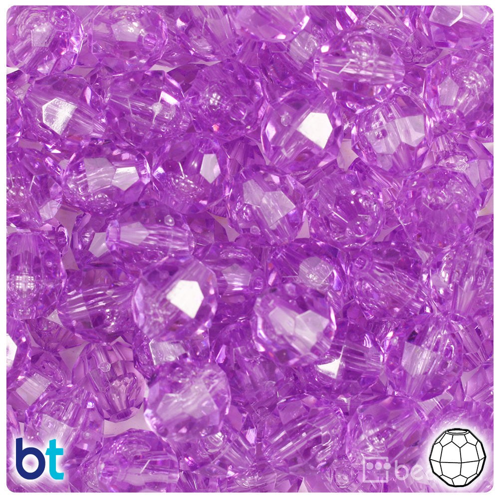 BeadTin Light Amethyst Transparent 12mm Faceted Round Plastic Craft Beads (180pcs)