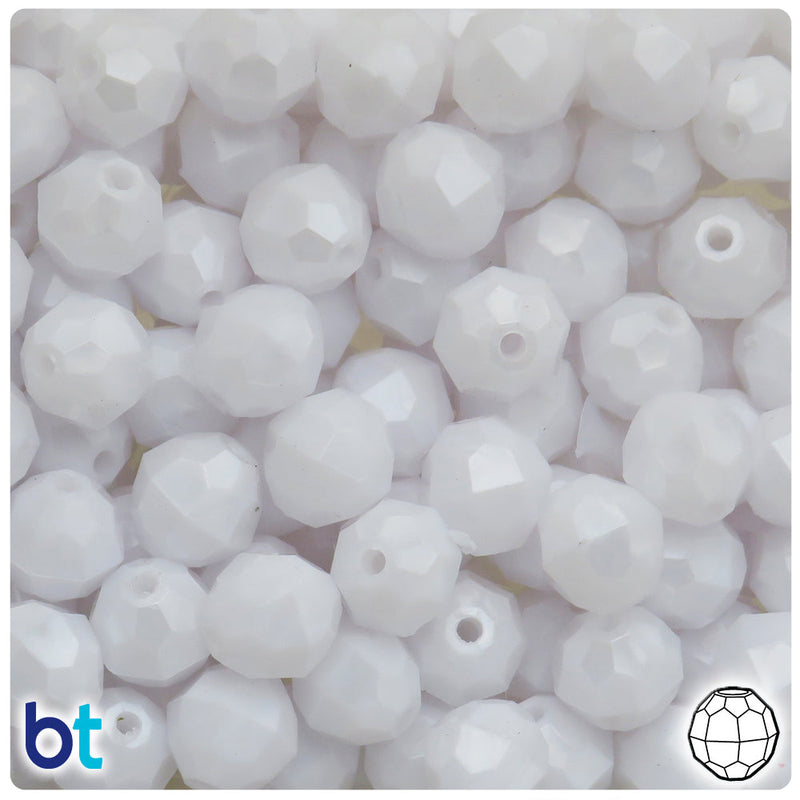 BeadTin White Pearl 12mm Faceted Round Plastic Craft Beads (180pcs)