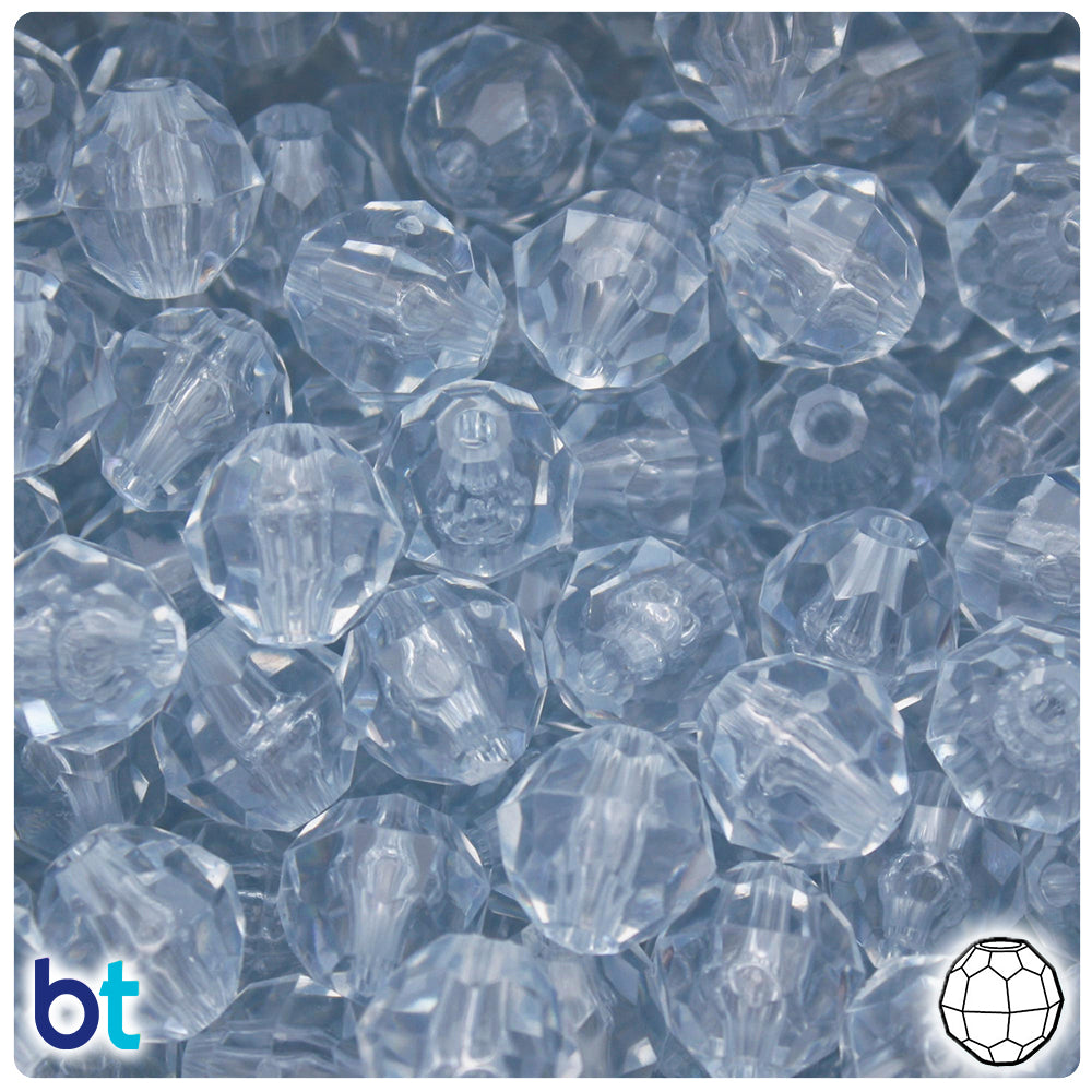 BeadTin Ice Blue Transparent 12mm Faceted Round Plastic Craft Beads (180pcs)