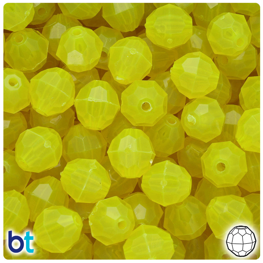 BeadTin Lure Yellow Transparent 12mm Faceted Round Plastic Craft Beads (180pcs)