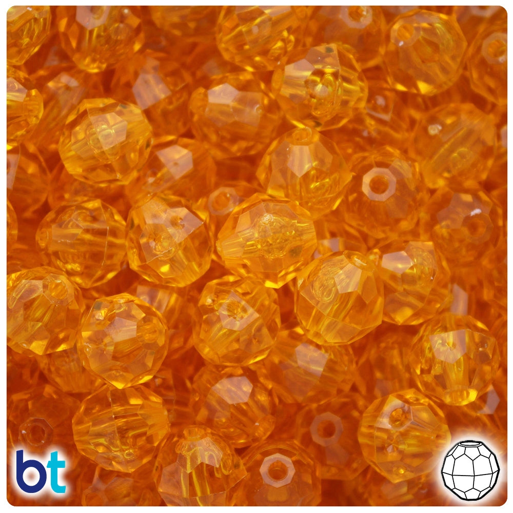 BeadTin Sun Gold Transparent 12mm Faceted Round Plastic Craft Beads (180pcs)