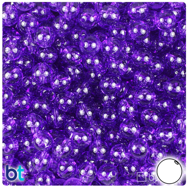 BeadTin Amethyst Transparent 8mm Round Plastic Craft Beads (300pcs)