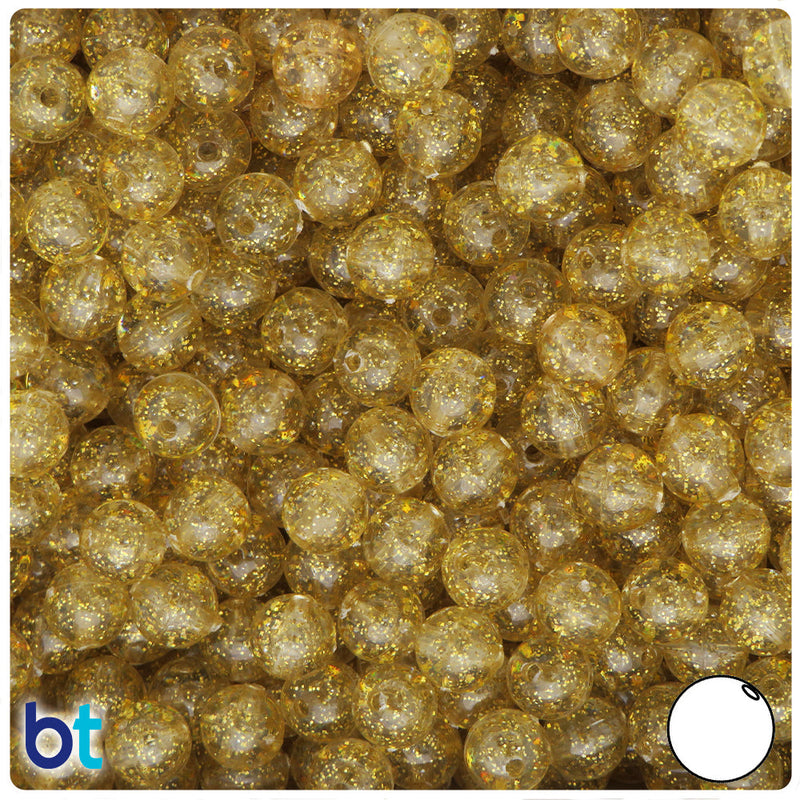 BeadTin Gold Sparkle 8mm Round Plastic Craft Beads (300pcs)