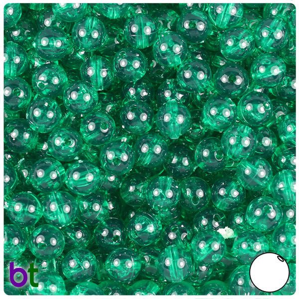 BeadTin Emerald Transparent 8mm Round Plastic Craft Beads (300pcs)