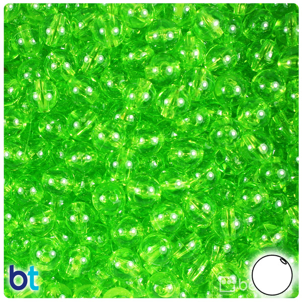 BeadTin Lime Transparent 8mm Round Plastic Craft Beads (300pcs)