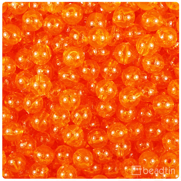 BeadTin Orange Transparent 8mm Round Plastic Craft Beads (300pcs)