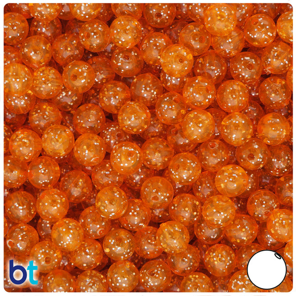 BeadTin Orange Sparkle 8mm Round Plastic Craft Beads (300pcs)