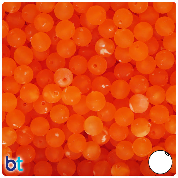 BeadTin Orange Frosted w/White Swirls 8mm Round Plastic Craft Beads (300pcs)