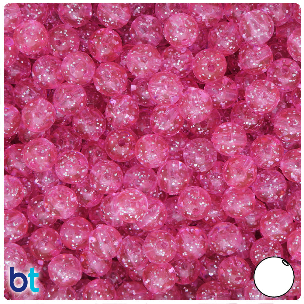 BeadTin Pink Sparkle 8mm Round Plastic Craft Beads (300pcs)