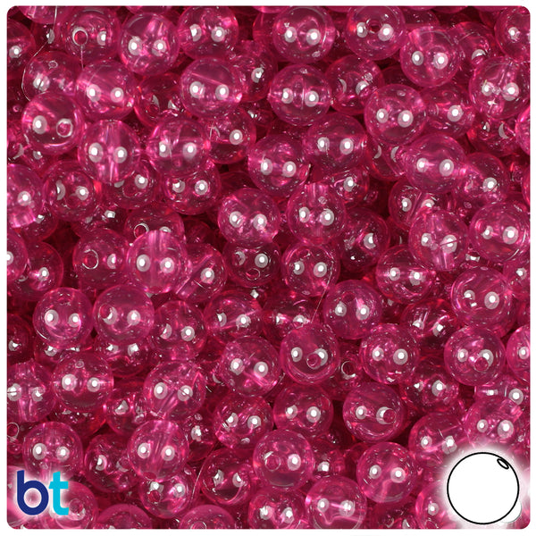 BeadTin Fuchsia Transparent 8mm Round Plastic Craft Beads (300pcs)